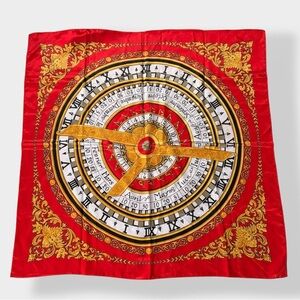 Vintage Calendar Silk Scarf – Roman Numerals & Ornate Baroque Print 30.5”